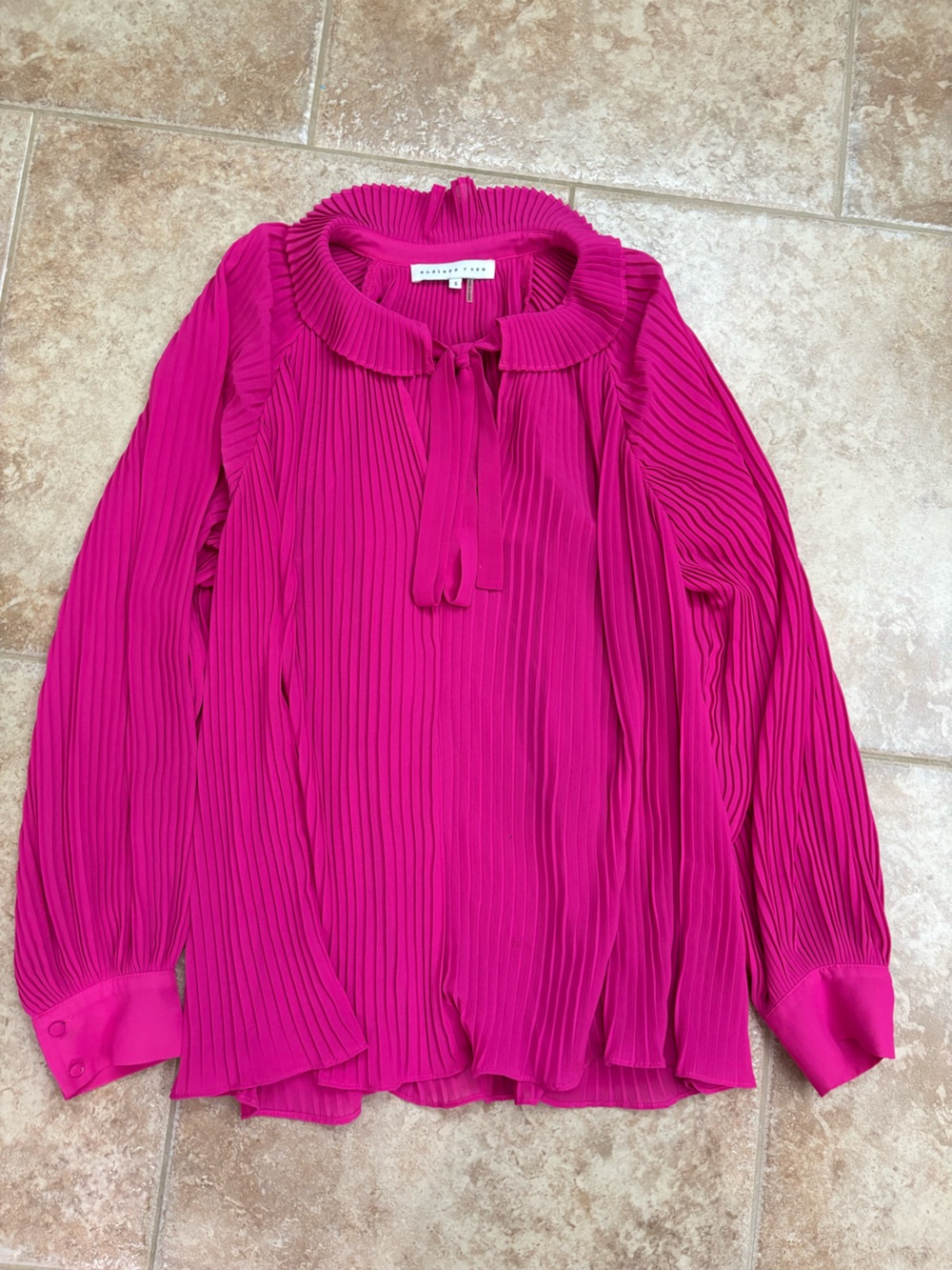 Endless Rose Pleated Tie-Neck Blouse in Fuchsia Pink